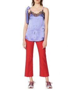 Sandro Oiseau Lace Trim Silk Top
