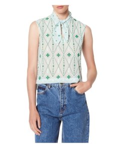 Sandro Aylee Sleeveless Pussy Bow Top