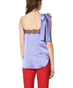 Sandro Oiseau Lace Trim Silk Top