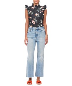 Rebecca Taylor Ikat Tulip Poplin Ruffle Top