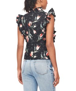 Rebecca Taylor Ikat Tulip Poplin Ruffle Top