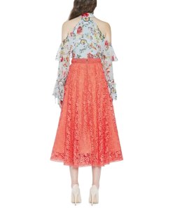 Alice + Olivia Earla High-Waist Flare Lace Midi Skirt