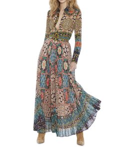 Alice + Olivia Shannon Printed Pleated Maxi Skirt