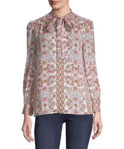 Tory Burch Kia Bow Hicks Garden Print Silk Blouse