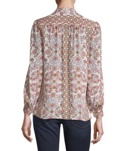 Tory Burch Kia Bow Hicks Garden Print Silk Blouse