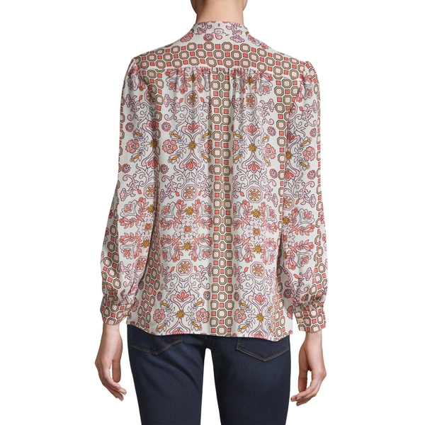 Tory Burch Kia Bow Hicks Garden Print Silk Blouse