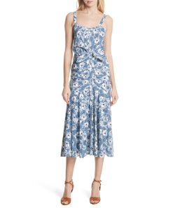 Veronica Beard Marena Ruched Waist Floral Midi Dress