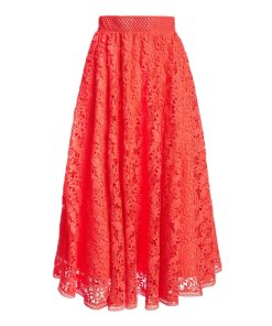 Alice + Olivia Earla High-Waist Flare Lace Midi Skirt