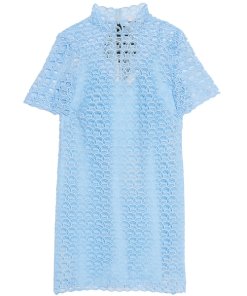 Sandro Air Short-Sleeve Neck Tie Lace Mini Dress