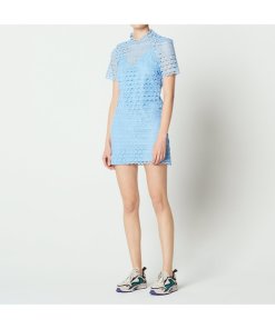 Sandro Air Short-Sleeve Neck Tie Lace Mini Dress