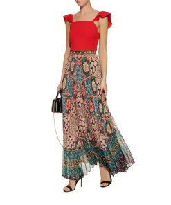 Alice + Olivia Shannon Printed Pleated Maxi Skirt