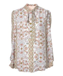 Tory Burch Kia Bow Hicks Garden Print Silk Blouse