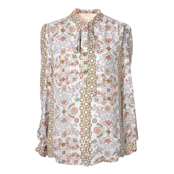 Tory Burch Kia Bow Hicks Garden Print Silk Blouse