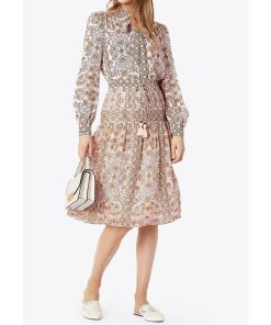 Tory Burch Kia Bow Hicks Garden Print Silk Blouse