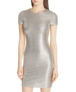 Alice + Olivia Delora Metallic Sheath Dress