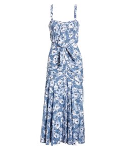 Veronica Beard Marena Ruched Waist Floral Midi Dress
