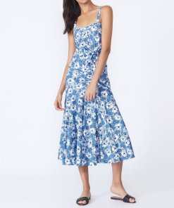 Veronica Beard Marena Ruched Waist Floral Midi Dress