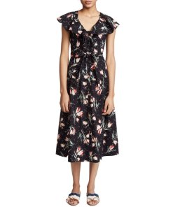 Rebecca Taylor Ikat Tulip Poplin Midi Dress