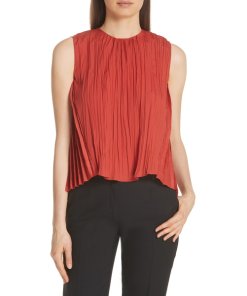 Vince Pleated Crinkled Shell Sleeveless Top