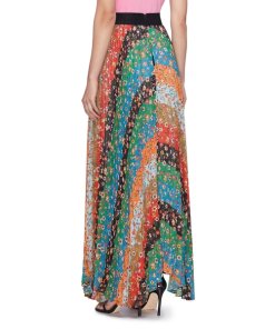 Alice + Olivia Katz Patchwork Floral Chevron Pleated Maxi Skirt