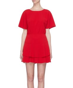 Alice + Olivia Palmira Tie-Back Tiered Ruffle Dress