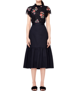 Rebecca Taylor Short-Sleeve Floral Embroidered Lace Top