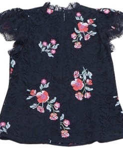 Rebecca Taylor Short-Sleeve Floral Embroidered Lace Top