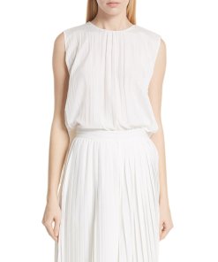 Vince Pleated Crinkled Shell Sleeveless Top