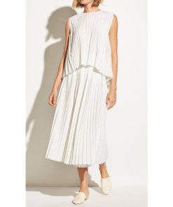 Vince Pleated Crinkled Shell Sleeveless Top