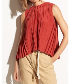 Vince Pleated Crinkled Shell Sleeveless Top