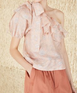 Ulla Johnson Goldie Daffodil Print One-Shoulder Blouse