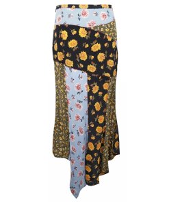 Veronica Beard Mac Patchwork Floral Asymmetric Skirt