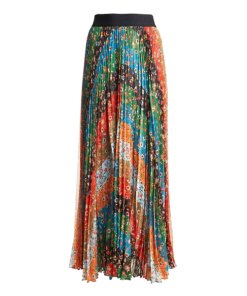 Alice + Olivia Katz Patchwork Floral Chevron Pleated Maxi Skirt