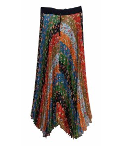 Alice + Olivia Katz Patchwork Floral Chevron Pleated Maxi Skirt