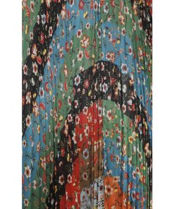 Alice + Olivia Katz Patchwork Floral Chevron Pleated Maxi Skirt