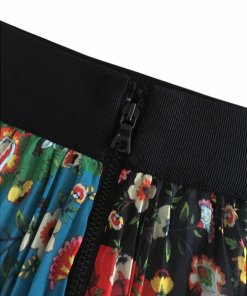 Alice + Olivia Katz Patchwork Floral Chevron Pleated Maxi Skirt