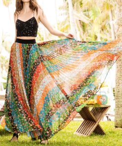 Alice + Olivia Katz Patchwork Floral Chevron Pleated Maxi Skirt