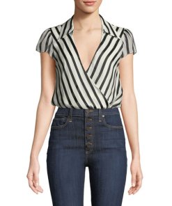 Alice + Olivia Dayer Striped Faux-Wrap Top