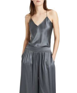 Theory Silk Satin Draped Back Slip Top