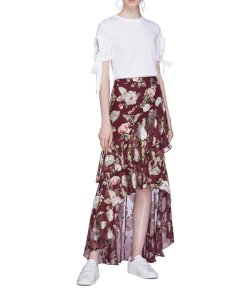 Alice + Olivia Walker Asymmetric Tiered Floral Print Fil Coupé Skirt
