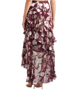 Alice + Olivia Walker Asymmetric Tiered Floral Print Fil Coupé Skirt