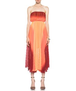 Alice + Olivia Uma Ombré Strapless Chevron-Pleated Dress