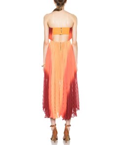 Alice + Olivia Uma Ombré Strapless Chevron-Pleated Dress