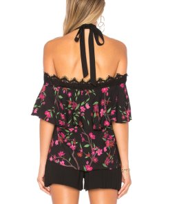 Alice + Olivia Alyssa Sakura Flower Off-the-Shoulder Halter Top