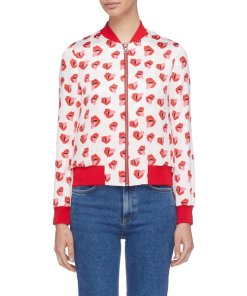 Alice + Olivia X Donald Robertson Lonnie Printed Silk Bomber Jacket