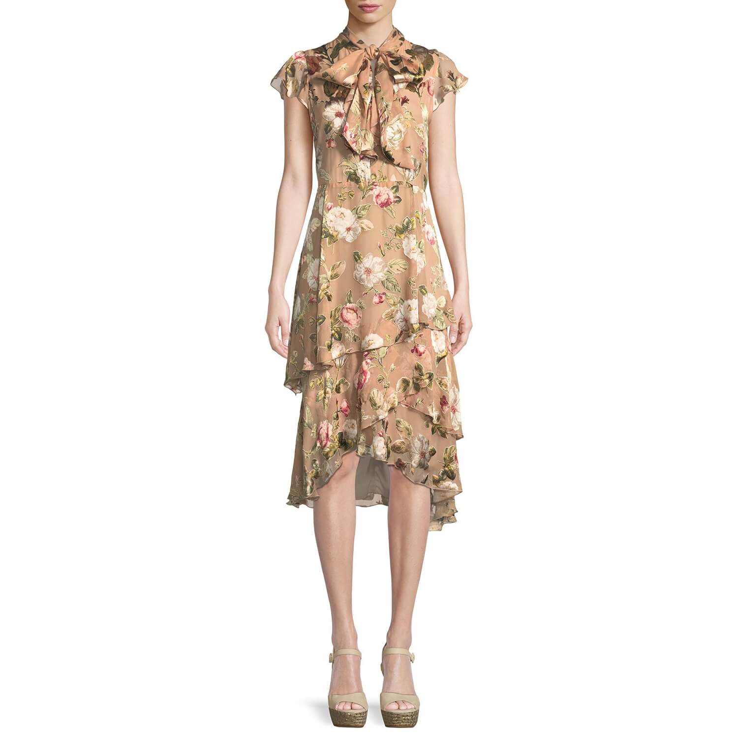 Alice + Olivia Lavenia Floral Tiered Ruffle Midi Dress  evaChic