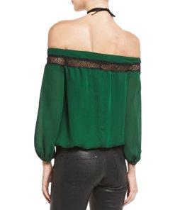 Alice + Olivia Esmeralda Off-the-Shoulder Neck-Tie Top