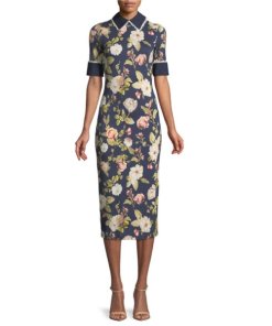 Alice + Olivia Delora Fitted Collared Midi Dress