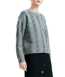 Maje Mission Grid Pattern Wool Blend Sweater