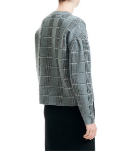 Maje Mission Grid Pattern Wool Blend Sweater